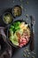 Healthy Nicoise salad with groats, tuna and eggs