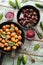 Healthy Nordic meal. Fried potatoes, meatballs and lingonberry d