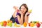 Healthy nutrition - young woman with fruits