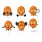 A healthy orange balloons cartoon style trying some tools on Fitness center