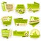 Healthy organic farm fresh product vector stickers. Green vegan food badges and labels