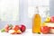 Healthy organic food. Apple cider vinegar in glass bottle.
