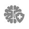 Healthy protected brain gray icon. First aid for brain diseases symbol