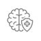 Healthy protected brain line icon. Treatment, first aid for brain diseases symbol