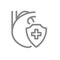 Healthy protected heart line icon. Heart treatment, first aid for circulatory system disease symbol