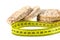 Healthy puffed corn galettes with measuring tape