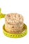 Healthy puffed corn galettes with measuring tape