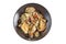Healthy Quinoa Bulgur bowl with dumplings and black olives