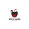 Healthy Red Apple juice logo icon, apple fruit drink with straw icon logo