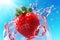 healthy red water freshness blue splash fruit strawberry food fresh background. Generative AI.