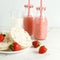 Healthy rice waffles like breakfast, snacks and fresh strawberries, strawberry smoothies