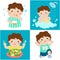 Daily healthy routine for boy cartoon