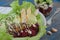 Healthy salad with beets, tofu, cucumber,