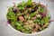 Healthy salad bowl with quinoa, mushrooms and mixed greens. Healthy vegetarian and vegan food.