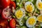 Healthy salad with fresh vegetables and boiled eggs