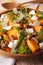 Healthy salad with persimmon, arugula and cheese macro vertical