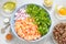 Healthy salmon quinoa kale burger ingridients