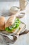 Healthy sandwich with creamy cheese, chive and lettuce