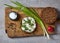 Healthy sandwich with organic multi grain bread, cream cheese an