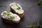 Healthy sandwiches  cream cheese and micro green. Vegan sandwiches, vegan food, healthy eating. Template with space for text ,