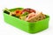 Healthy school lunch: Sandwich, vegetables and fruit isolated