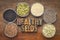 Healthy seed collection in glass bowls