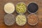 Healthy seed collection in glass bowls