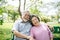 Healthy senior couple relaxing  seats on the bench