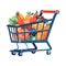 Healthy shopping cart full of fresh vegetables and fruits