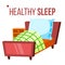 Healthy Sleep Vector. Comfortable Bed. Night Room. Isolated Flat Cartoon Illustration