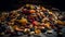 A healthy snack variation of dried fruit and nuts arrangement generated by AI