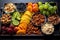 healthy snacks placed neatly on a metal tray