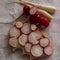 Healthy springtime breakfast or snack with raw radishes