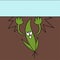 Healthy sprout is born growing. Green yeedling grows through the soil ground. Plant mascot character. Agricultural