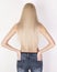 Healthy straight platinum blonde hair. Look from the back.
