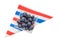 Healthy superfood blueberries in bowl on red, white and blue striped napkin, serviette. Patriotic food perhaps Isolated