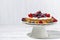 healthy sweet oatmeal cake with yoghurt and fresh berries