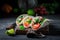 Healthy tacos with fresh vegetables and lime on concrete table