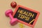Healthy Tips sign chalkboard with dumbbell and apple