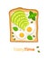 Healthy toast with avocado and an egg on white background. Cute illustration.