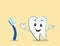 Healthy tooth and brush with paste on beige background. Dental care