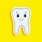 A healthy tooth without caries is smiling. Bright color sticker. Cartoon character. Vector illustration. Design element. With