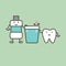 Healthy tooth and mouthwash with heart preparing for cleaning teeth