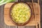 Healthy traditional asian food drop egg soup with