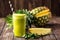 Healthy tropical smoothie with followed by astonishing pineapple decoration