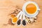 Healthy turmeric tea with black pepper, cinnamon, cloves and gin