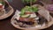 Healthy vegan burger with fresh vegetables and yogurt sauce