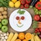 Healthy vegan eating smiling face from vegetables