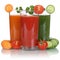 Healthy vegan eating vegetable juice from carrots, tomatoes and