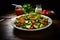 Healthy vegan lunch bowl. Avocado, quinoa, tomato, cucumber and radish vegetables salad